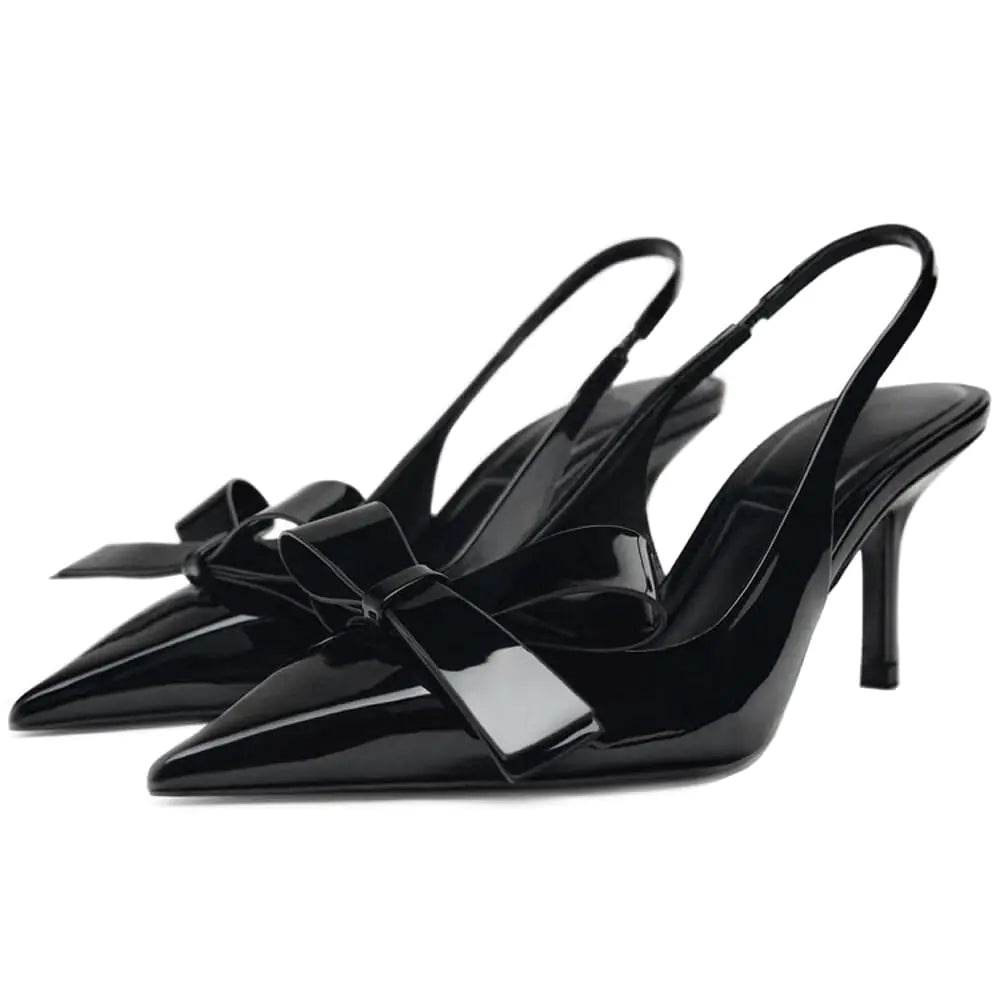 Kluolandi Bow Knot Slingback Kitten Heels for Women Closed Pointed Toe Pumps Dress Shoes Stiletto Heels Sandals Black Size 5