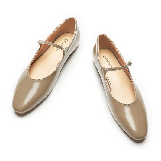C.Paravano Mary Jane Flats Round Toe Flats Ballet Flats with Strap Womens Flats for Work Casual Daily(Size 7.5Grey)