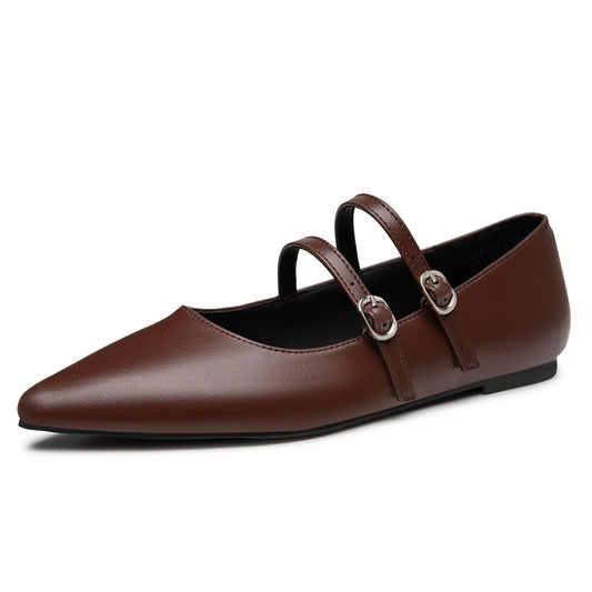 Trary Brown Flats Shoes Women Pointed Toe Mary Jane Shoes Women Ballet Flats Shoes for Women Dressy Comfortable Mary Jane Flats Slip on Womens Flats Leather Mary Jane Size 10