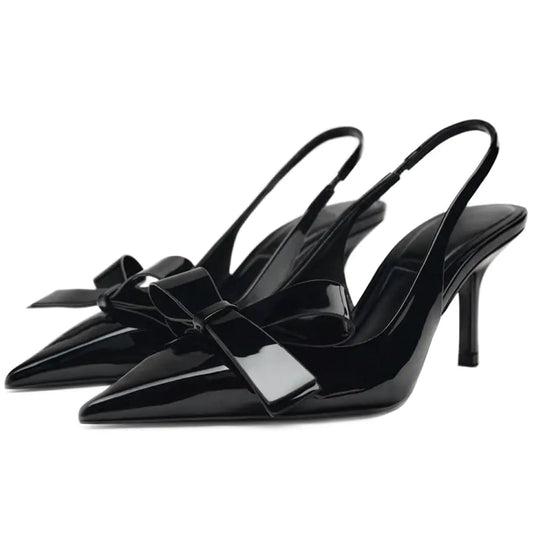 Kluolandi Bow Knot Slingback Kitten Heels for Women Closed Pointed Toe Pumps Dress Shoes Stiletto Heels Sandals Black Size 5